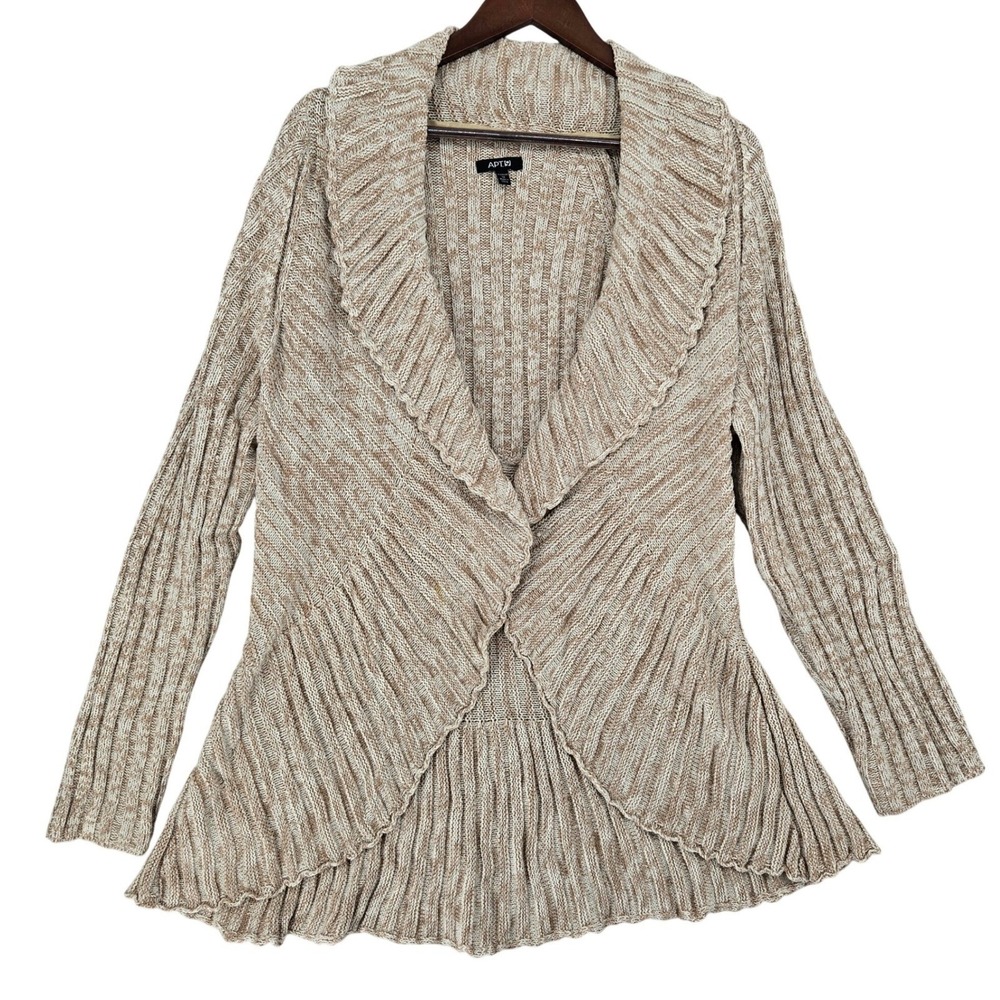 Apt 9 1X Open Front Cardigan Womens Beige‎ Marled Knit Shawl Collar Peplum Hem